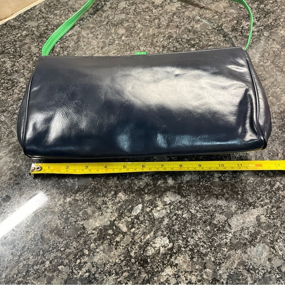 Vintage Allison Bag Genuine Leather Shoulder Strap Bag  Navy And Green - Picture 5 of 9